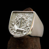 Excellent crafted Men's Franciscan Corona Cross Ring - shiny Sterling Silver - BikeRing4u