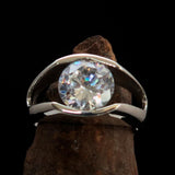 Smoothly crafted Sterling Silver Men's Solitaire Ring White Cubic Zirconia CZ - BikeRing4u