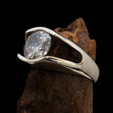 Smoothly crafted Sterling Silver Men's Solitaire Ring White Cubic Zirconia CZ - BikeRing4u
