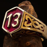 Excellent crafted Men's Biker Ring red Number 13 - Solid Brass - BikeRing4u