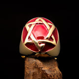 Excellent crafted Men's Hebrew Ring red Star of David - Solid Brass - BikeRing4u