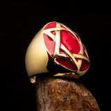 Excellent crafted Men's Hebrew Ring red Star of David - Solid Brass - BikeRing4u