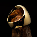 Excellent crafted Men's Hebrew Ring red Star of David - Solid Brass - BikeRing4u