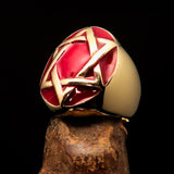 Excellent crafted Men's Hebrew Ring red Star of David - Solid Brass - BikeRing4u