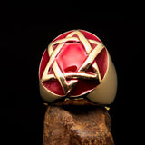 Excellent crafted Men's Hebrew Ring red Star of David - Solid Brass - BikeRing4u