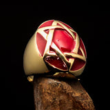 Excellent crafted Men's Hebrew Ring red Star of David - Solid Brass - BikeRing4u