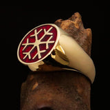 Excellent crafted Men's Winter Ring Red Snowflake - solid Brass - BikeRing4u