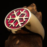 Excellent crafted Men's Winter Ring Red Snowflake - solid Brass - BikeRing4u