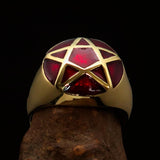 Perfectly domed Men's Solid Line Pentagram Ring Red - Brass - BikeRing4u