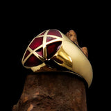 Perfectly domed Men's Solid Line Pentagram Ring Red - Brass - BikeRing4u
