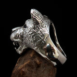 Excellent crafted Men's Animal Ring Lioness blue Sapphire Eyes Sterling Silver 925 - BikeRing4u