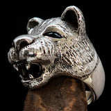 Excellent crafted Men's Animal Ring Lioness blue Sapphire Eyes Sterling Silver 925 - BikeRing4u