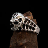 Antiqued Men's Number 13 Skull and Bones Ring - Sterling Silver - BikeRing4u