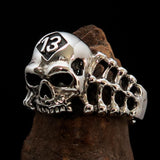 Antiqued Men's Number 13 Skull and Bones Ring - Sterling Silver - BikeRing4u