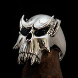 Excellent crafted Men's Biker Ring Vampire Skull blue Sapphire Eyes Sterling Silver 925 - BikeRing4u