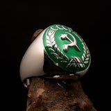 Perfectly crafted Men's Communist Ring green Hammer Sickle Crest CCCP - Sterling Silver - BikeRing4u