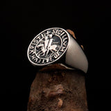 Excellent crafted Men's black Templar Knight Seal Ring - Sterling Silver - BikeRing4u