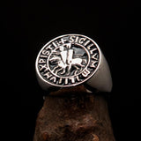 Excellent crafted Men's black Templar Knight Seal Ring - Sterling Silver - BikeRing4u