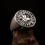 Excellent crafted Men's black Templar Knight Seal Ring - Sterling Silver - BikeRing4u