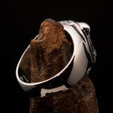 Excellent crafted Men's Predator Ring Tiger red CZ Eyes and black Stripes - Sterling Silver - BikeRing4u