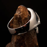 Excellent crafted Men's blue 1% Flaming Skull Outlaw Ring red CZ Eyes - Sterling Silver - BikeRing4u