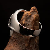 Excellent crafted Men's blue 1% Flaming Skull Outlaw Ring red CZ Eyes - Sterling Silver - BikeRing4u