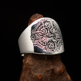 Excellent crafted Men's antiqued Celtic Runes Cross Ring - Sterling Silver - BikeRing4u