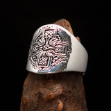 Excellent crafted Men's antiqued Celtic Runes Cross Ring - Sterling Silver - BikeRing4u
