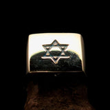 Excellent crafted solid Brass Men's Hexagram Ring Blue Star of David - BikeRing4u
