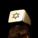 Excellent crafted solid Brass Men's Hexagram Ring Blue Star of David - BikeRing4u