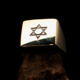 Excellent crafted solid Brass Men's Hexagram Ring Blue Star of David - BikeRing4u