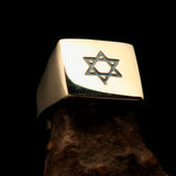Excellent crafted solid Brass Men's Hexagram Ring Blue Star of David - BikeRing4u