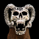 Excellent crafted Men's 1% Ram Skull Outlaw Ring - antiqued Sterling Silver - BikeRing4u