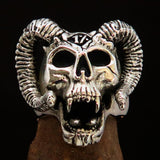 Excellent crafted Men's 1% Ram Skull Outlaw Ring - antiqued Sterling Silver - BikeRing4u