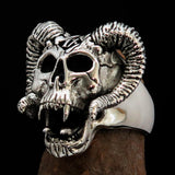 Excellent crafted Men's 1% Ram Skull Outlaw Ring - antiqued Sterling Silver - BikeRing4u