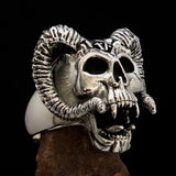 Excellent crafted Men's 1% Ram Skull Outlaw Ring - antiqued Sterling Silver - BikeRing4u