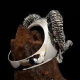 Excellent crafted Men's 1% Ram Skull Outlaw Ring - antiqued Sterling Silver - BikeRing4u