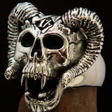 Excellent crafted Men's 1% Ram Skull Outlaw Ring - antiqued Sterling Silver - BikeRing4u