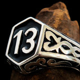 Excellent crafted Men's Biker Ring Black Number 13 - Sterling Silver 925 - BikeRing4u
