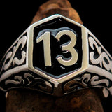 Excellent crafted Men's Biker Ring Black Number 13 - Sterling Silver 925 - BikeRing4u