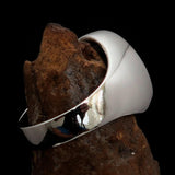 Black oval shaped Egyptian Ankh Cross Men's Ring - Sterling Silver - BikeRing4u