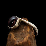 Excellent crafted Women's Ring with red Garnet Cabochon- Sterling Silver - BikeRing4u