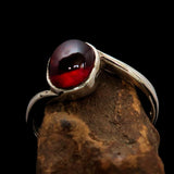 Excellent crafted Women's Ring with red Garnet Cabochon- Sterling Silver - BikeRing4u
