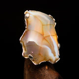 Huge Sterling Silver Solitaire Ring with Fancy Cut Agate Slice - BikeRing4u