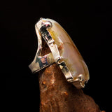 Huge Sterling Silver Solitaire Ring with Fancy Cut Agate Slice - BikeRing4u