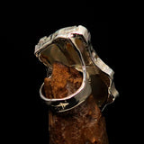 Huge Sterling Silver Solitaire Ring with Fancy Cut Agate Slice - BikeRing4u