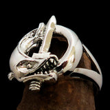 Excellent crafted Fish and Sword Combat Diver Ring - Sterling Silver - BikeRing4u