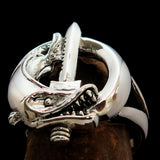 Excellent crafted Fish and Sword Combat Diver Ring - Sterling Silver - BikeRing4u