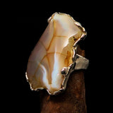 Huge Sterling Silver Solitaire Ring with Fancy Cut Agate Slice - BikeRing4u