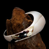 Perfectly crafted oval Initial Men's Ring black SON one word - Sterling Silver - BikeRing4u